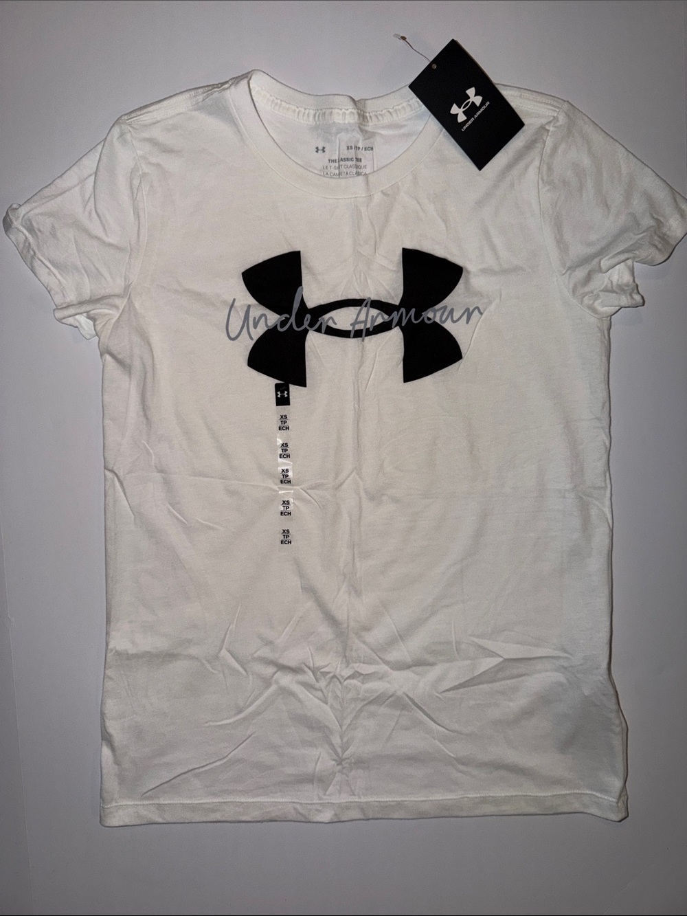 Under Armour White Tee with Large Black Logo Script